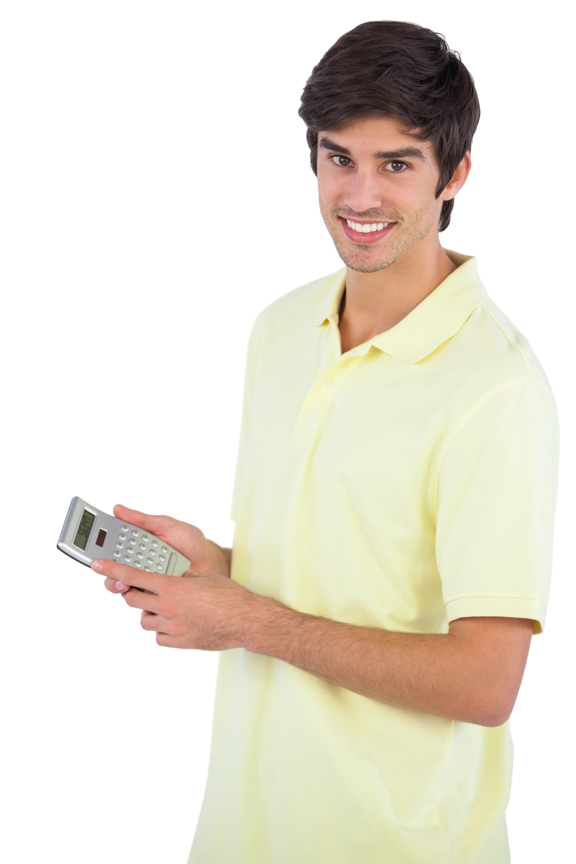 smiling-man-using-calculator