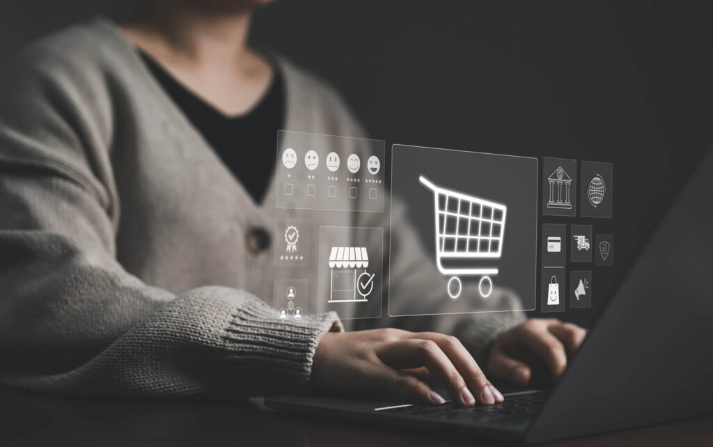 online-shop-ecommerce-technology-internet-concept-woman-shopper-using-laptop-computer-with-shopping-cart-business-icon-shopping-service-online-web-offer-home-delivery-market-tech