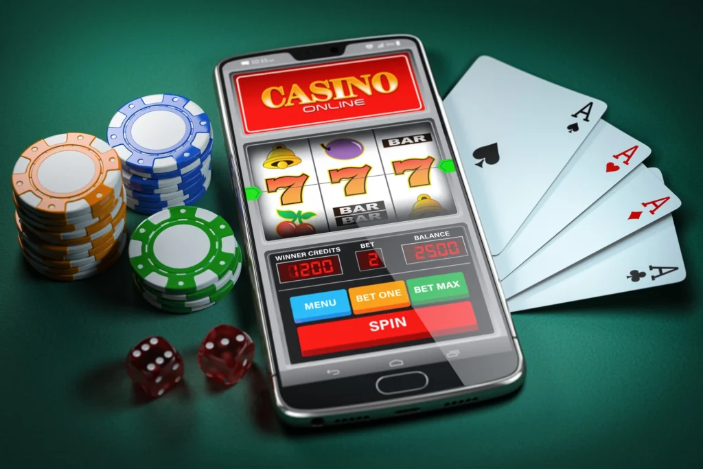 online-casino-gambling-concept-slot-machine-smartphone-screen-cards-dice-poker-chips